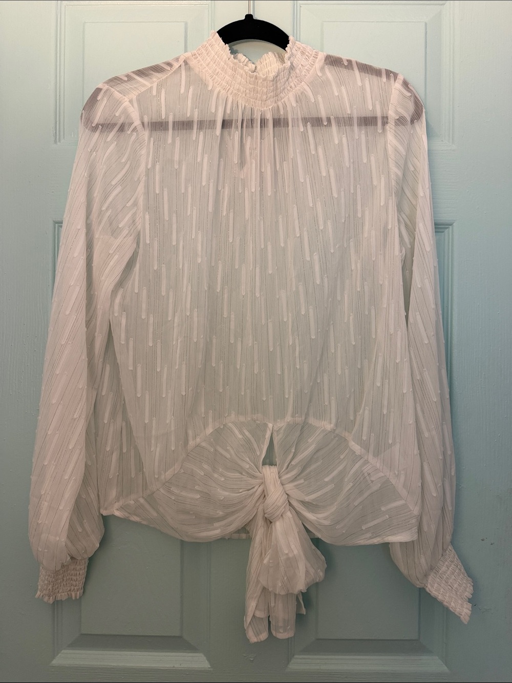 Express White Sheer Tie-Front Long Sleeve Blouse
